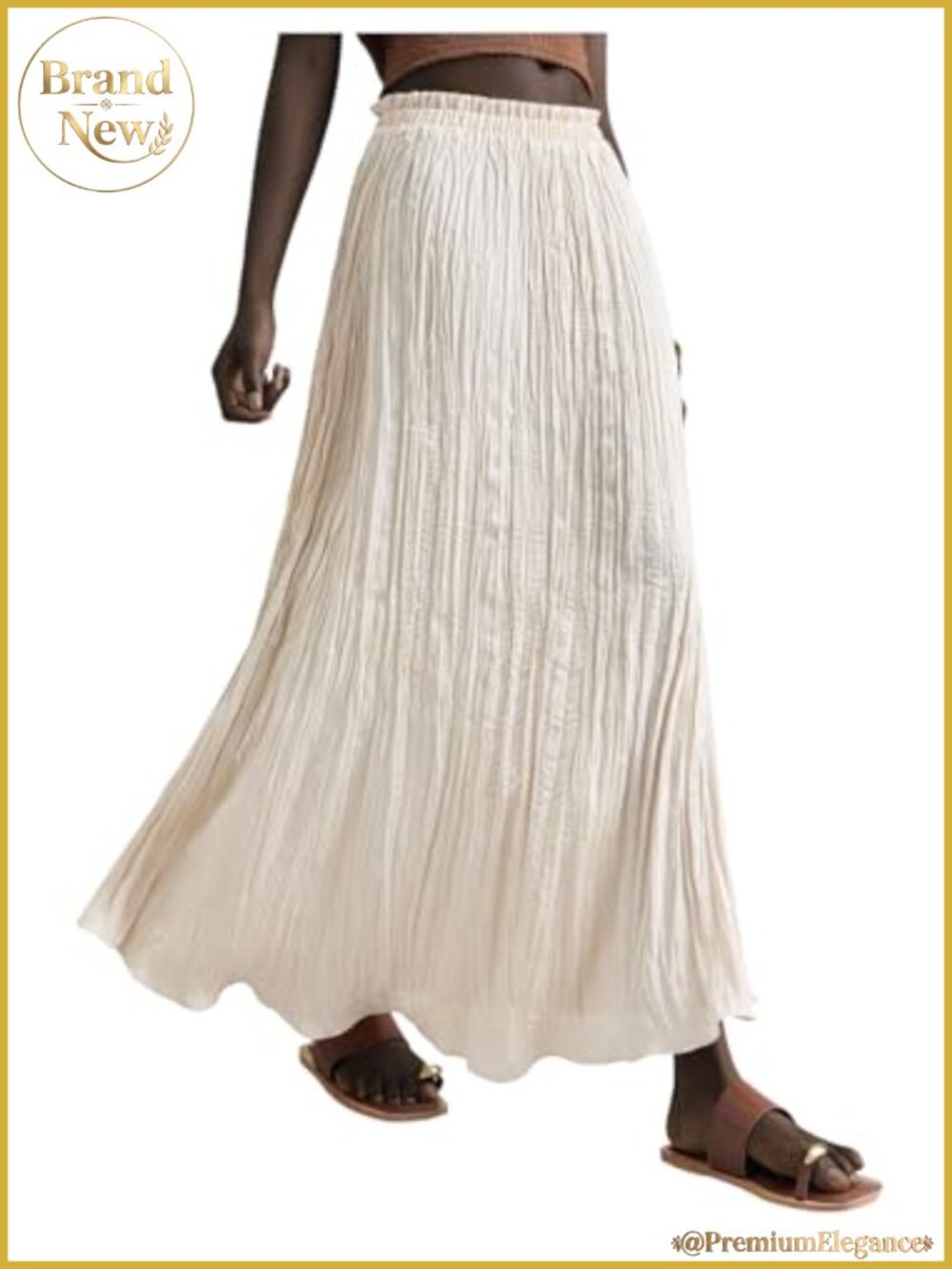 Boho Ruffle Flowy Maxi Skirt Pleated Business Skirt Satin Silk